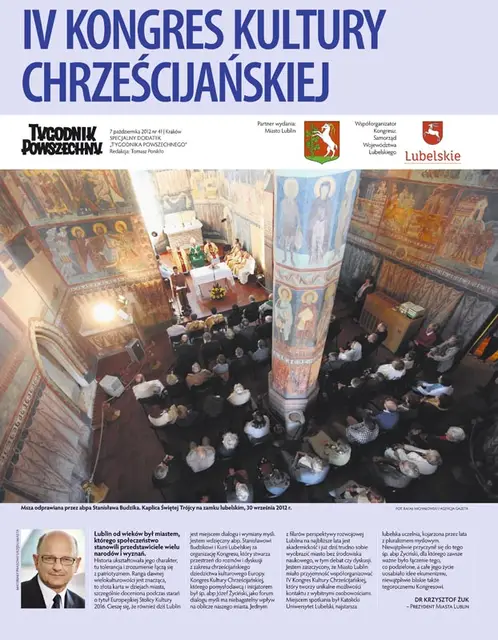 Msza św. odprawiana przez abpa Stanisława Budzika. Kaplica świętej Trójcy na zamku lubelskim, 30 września / Okładka dodatku