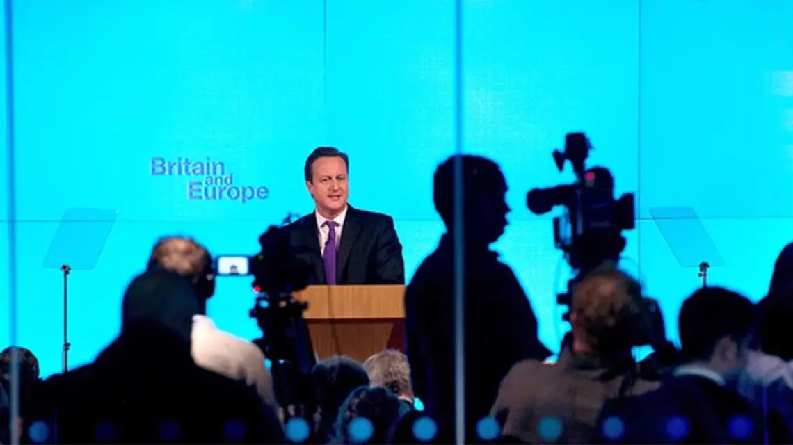 Brytyjski premier David Cameron podczas przemówienia w londyńskim Bloomberg Centre, 23 stycznia 2013 r. / Fot. Ben Stansall / AFP / EAST NEWS