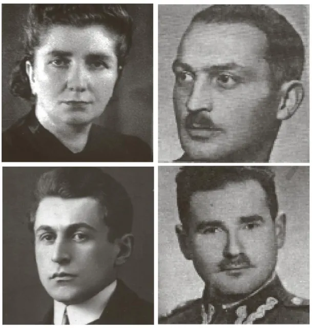 Góra od lewej: Rachela Auerbach, Michał Borwicz; Dół od lewej: Filip Friedman, Józef Kermisz / 