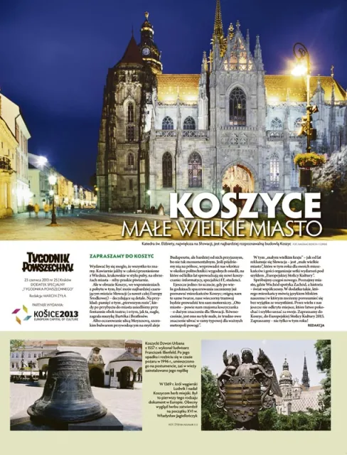 Okładka dodatku "Koszyce - małe wielkie miasto". Na zdjęciu: katedra św. Elżbiety, największa na Słowacji, jest najbardziej rozpoznawalną budowlą Koszyc | fot. Massimo Borchi / Corbis / 