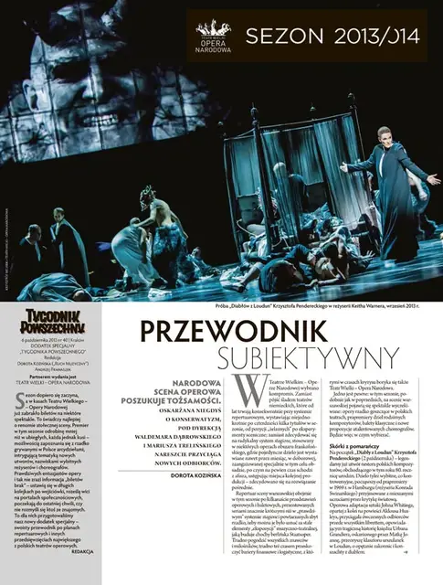 Okładka dodatku: próba „Diabłów z Loudun” Krzysztofa Pendereckiego w reżyserii Keitha Warnera, wrzesień 2013 r. / Fot. Krzysztof Bieliński / TEATR WIELKI – OPERA NARODOWA
