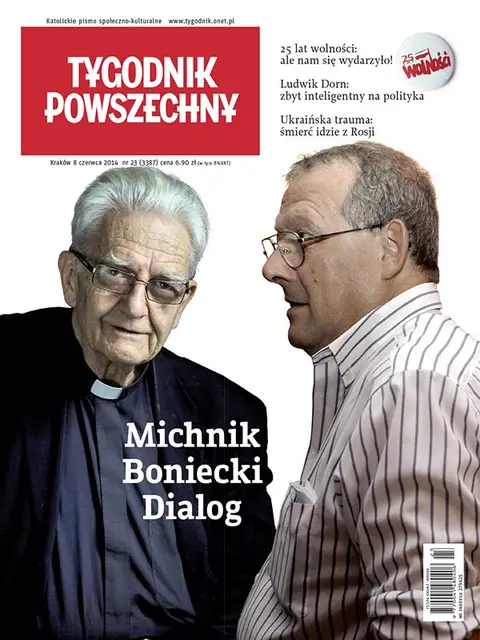 Ks. Adam Boniecki, Adam Michnik / Fot: Grażyna Makara, Tomasz Paczos / FORUM, montaż „TP”