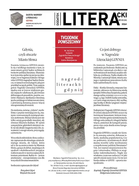 Okładka dodatku: Nagroda Literacka Gdynia / 
