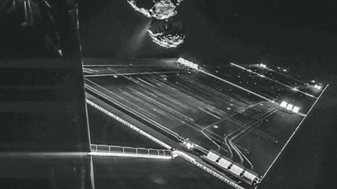 Widok na kometę 67P/Czuriumow-Gierasimienko z lądownika Philae / Fot. ESA / ROSETTA / PHILAE / CIVA