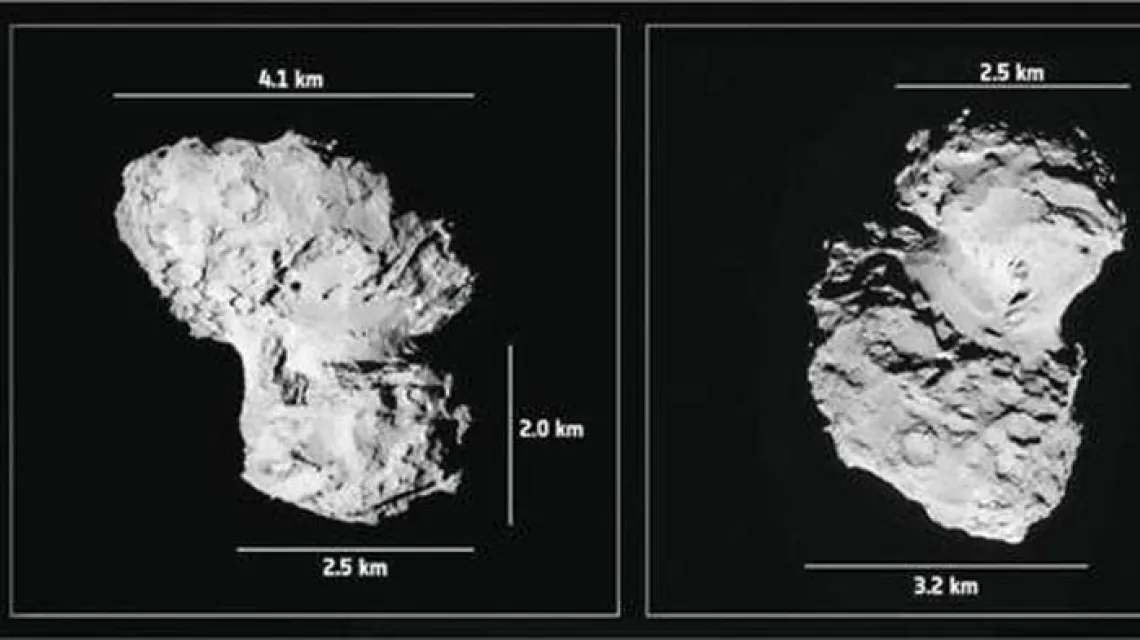 Kometa 67P/Czuriumow-Gierasimienko z bliska / Fot. ESA / ROSETTA / NAVCAM; DIMENSIONS: ESA / ROSETTA / MPS FOR OSIRIS TEAM / UPD / LAM / IAA i in.