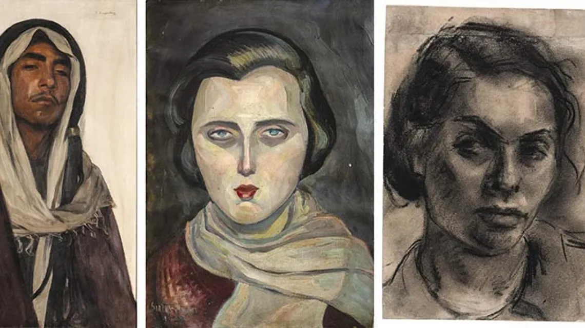 Od lewej: Samuel Hirszenberg, „Arab”, olej na płótnie (data powstania nieznana); Abraham Guterman, „Portret dziewczyny”, olej, tektura (1928 r.); Gela Seksztajn, „Autoportret”, węgiel, papier (data powstania nieznana) / 