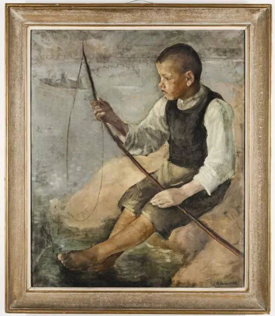 Menasze Seidenbeutel, „Chłopiec z wędką”, ok. 1930, olej na płótnie / 