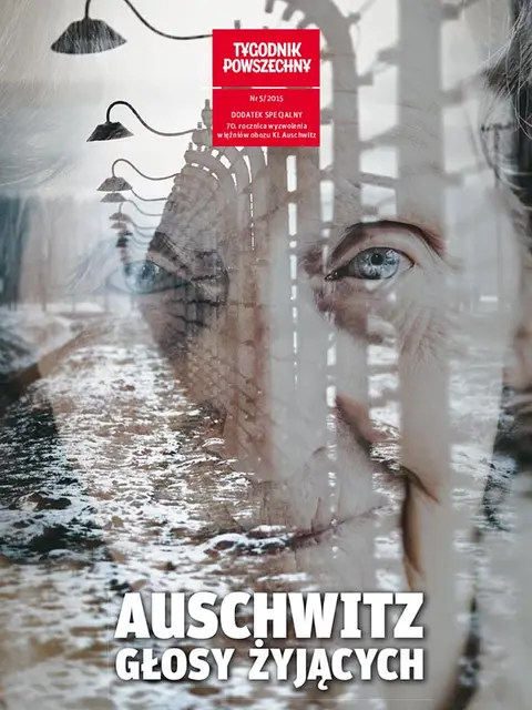 Okładka dodatku „Auschwitz. Głosy żyjących” / Fotografia Zofii Posmysz - Grażyna Makara | fotografia obozu Auschwitz - Wojciech Barczyński / Forum