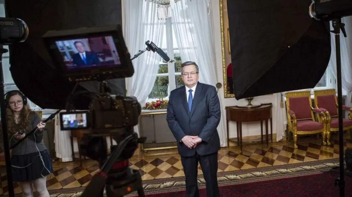 Bronisław Komorowski nagrywa przesłanie dla Wielkiej Orkiestry Świątecznej Pomocy. Warszawa, 9 stycznia 2015 r. / Fot. Eliza Radzikowska-Białobrzewska / KPRP