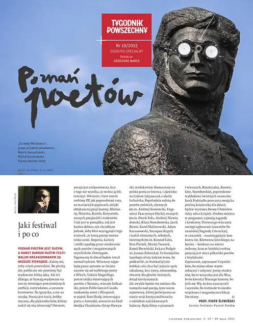 Okładka dodatku "Poznań Poetów": Co widzi Mickiewicz, grupa 4! (Jakub Jasiukiewicz, Marcin Gwiazdowski, Michał Grochowiak), Poznań Poetów 2009 / Fot. Maciej Kaczyński © CK ZAMEK