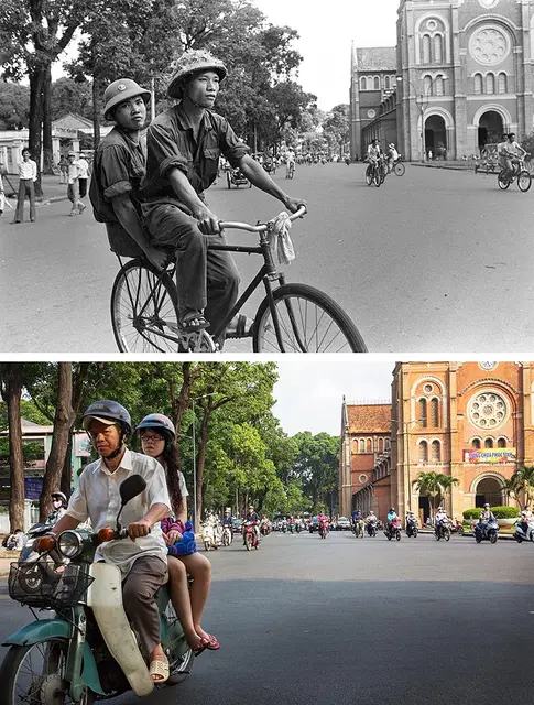 Plac przed bazyliką Notre-Dame w dawnym Sajgonie po zdobyciu miasta przez komunistów w1975 r. / Fot. Jean-Claude LABBE / GAMMA-RAPHO // TAYLOR WEIDMAN GETTY IMAGES