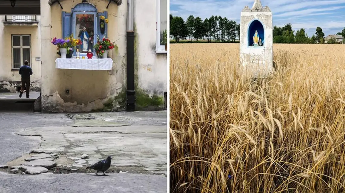 Od lewej: podwórkowa kapliczka przy ulicy Noakowskiego w Warszawie, kapliczka w Brusach koło Chojnic / Fot. Włodzimierz Wasyluk / REPORTER, Krzysztof Korczak / REPORTER