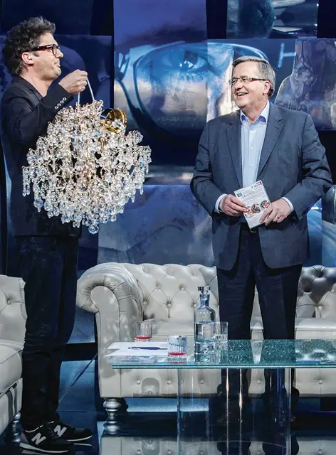 Kuba Wojewódzki gości w swoim programie Bronisława Komorowskiego, 15 maja 2015 r. / Fot. Grzegorz Press / TVN / X-NEWS