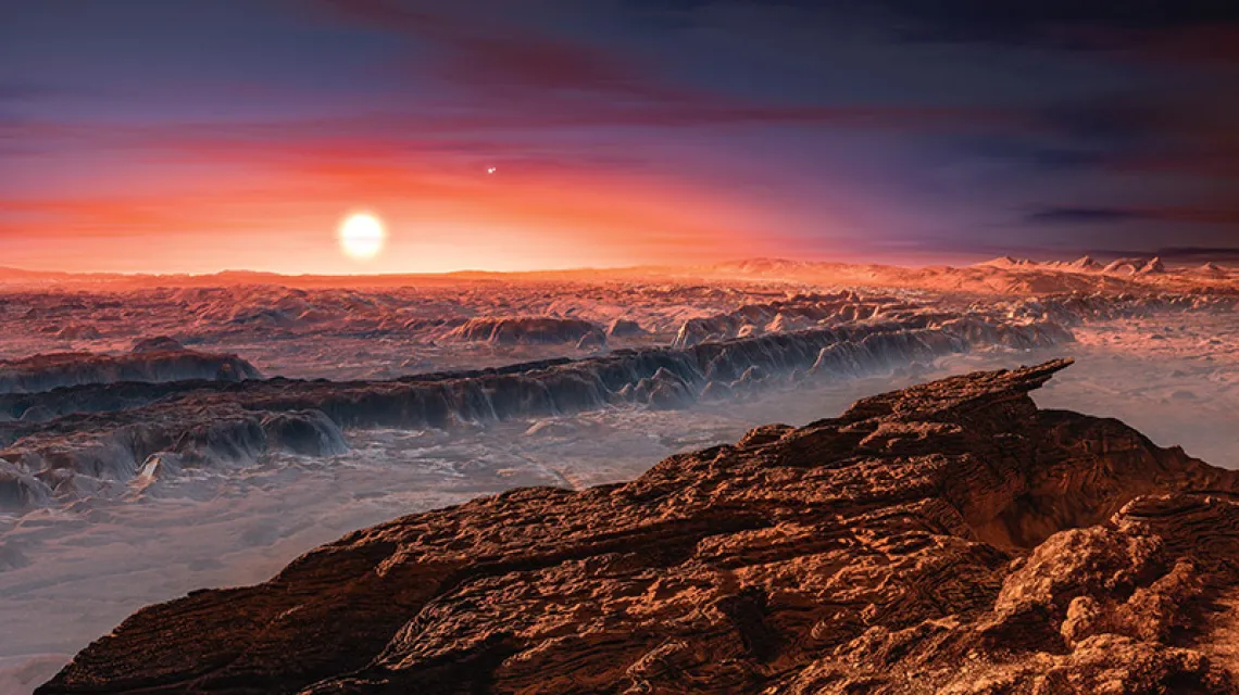 Artystyczna wizja powierzchni planety Proxima Centauri b z widokiem na macierzystą gwiazdę / Fot. ESO / M.KOMMESSER