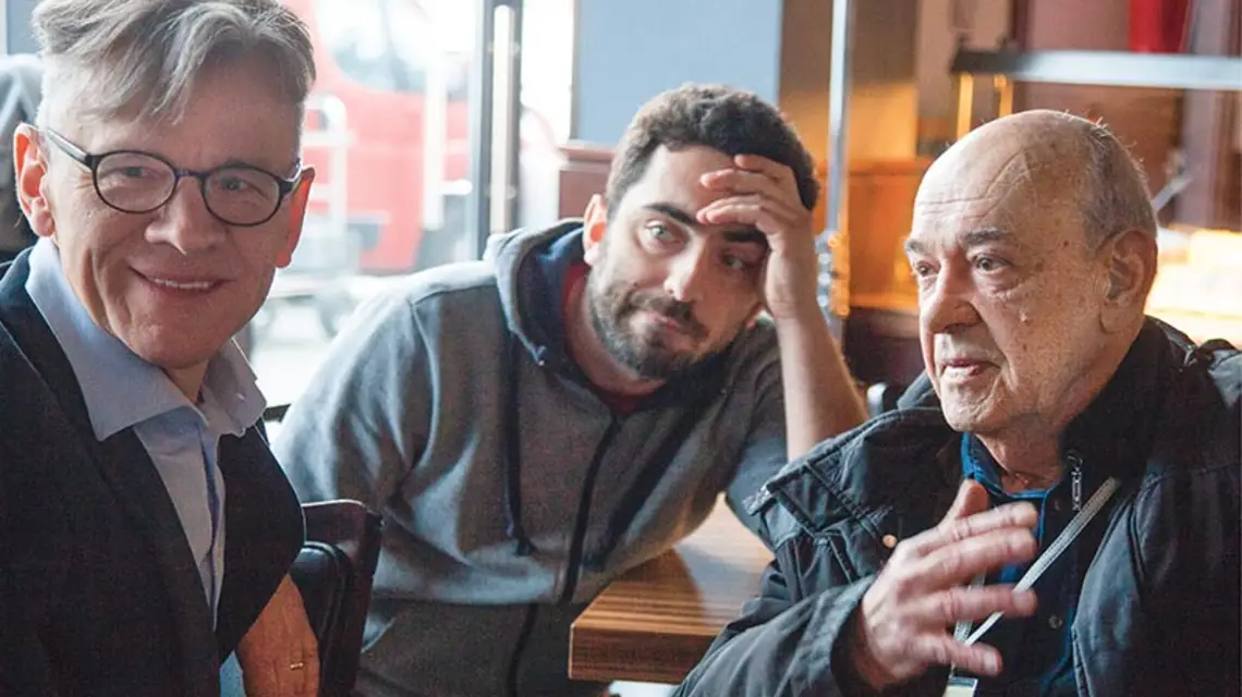 Producent Jacek Pawlicki, operator Michał Pakulski i reżyser Antoni Krauze podczas pracy nad filmem, luty 2015 r. / Fot. Jacek Piotrowski / KINO ŚWIAT
