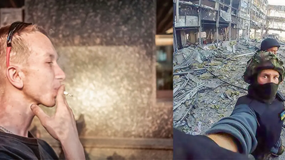 Od lewej: Rudik w Kijowie, wrzesień 2016 r.; Rudik na donieckim lotnisku, 2014 r. / Fot. Monika Andruszewska; Roman Rudejczuk