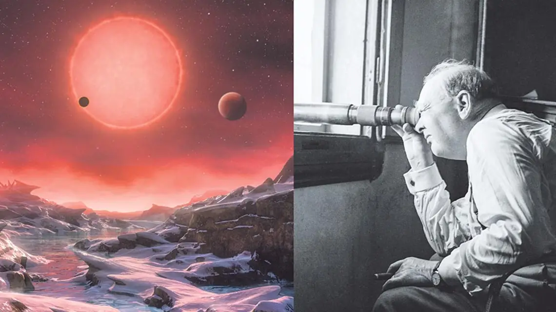 Artystyczna wizja widoku zimnego karła jednej z odkrytych ostatnio planet. Obok: Winston Churchill, Włochy, sierpień 1944 r. / Fot. ESO / M. KORNMESSER, CAPT. TANNER / GETTY IMAGES