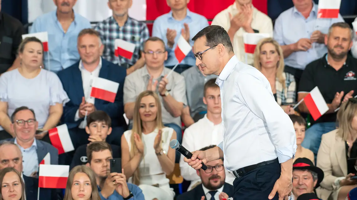 Spotkanie premiera Mateusza Morawieckiego z mieszkancami powiatu kościerskiego. Kościerzyna, 1 lipca 2023 r. / Wojciech Strożyk / REPORTER / 
