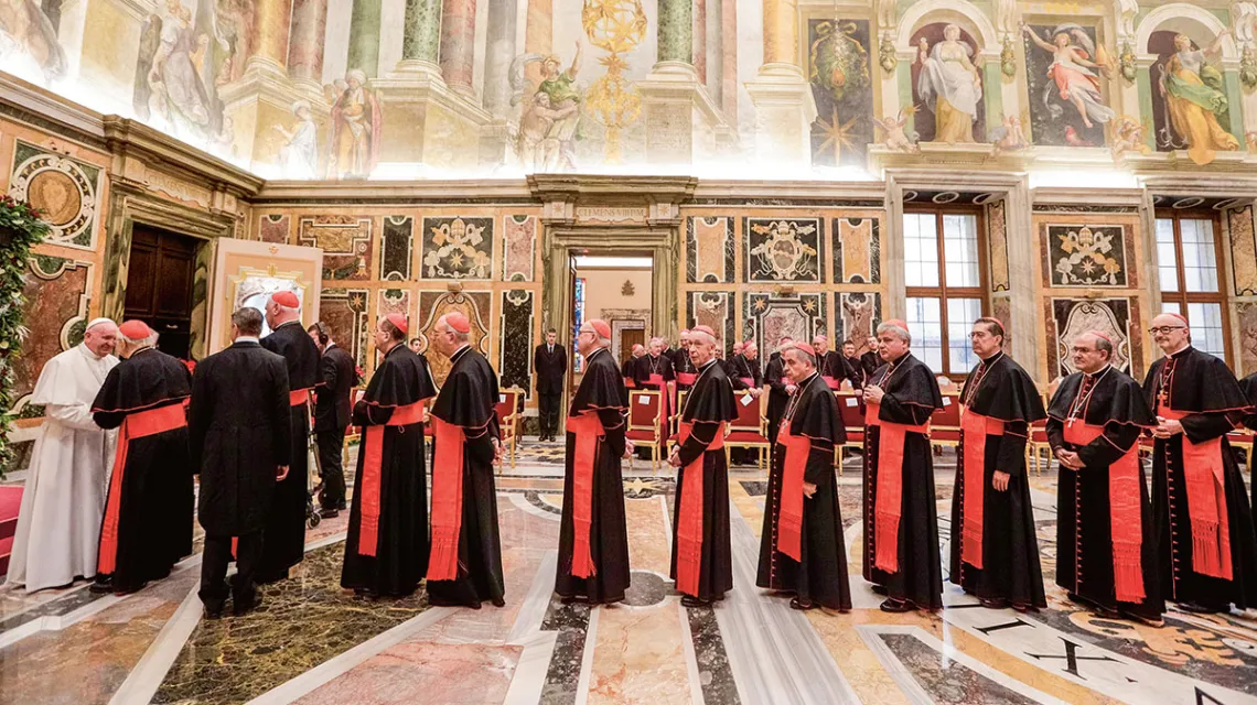 Spotkanie świąteczne papieża Franciszka z kardynałami kurii rzymskiej, Sala Klementyńska, Watykan, 21 grudnia 2019 r. / Fot. Andrew Medichini / AP / EAST NEWS / 