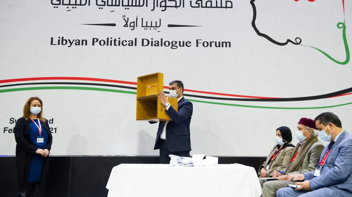 Po głosowaniu nad nowym tymczasowym rządem Libii, Genewa, 5 lutego 2021 r. / /  FOT. UNITED NATIONS / AFP
