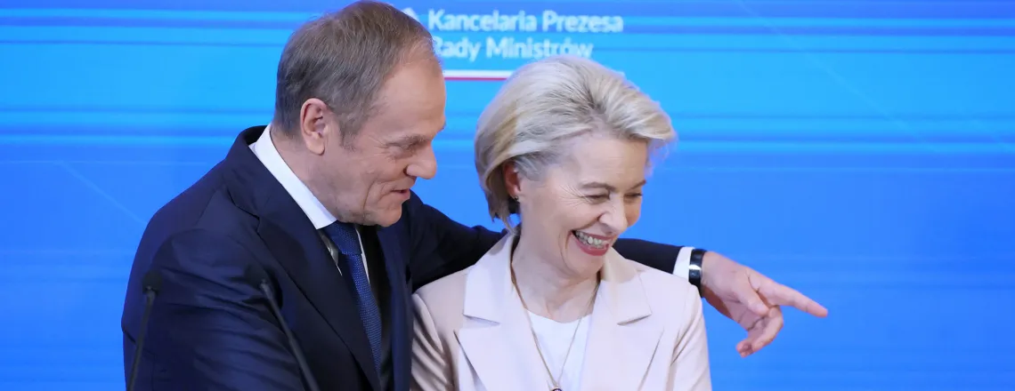 Szefowa Komisji Europejskiej Ursula von der Leyen i premier Donald Tusk, Warszawa,  23 lutego 2024 r. // Fot. Wojciech Olkuśnik / East News