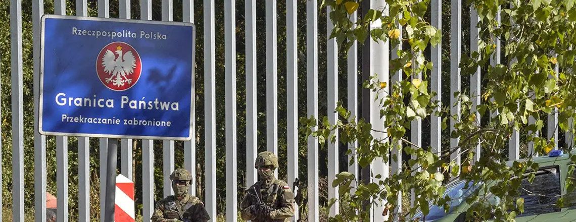 Zapora na granicy Polski z Białorusią. Krynki, 20 września 2023 r. // Fot. Marcin Pawlukiewicz / Reporter