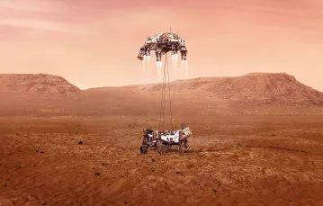 Symulacja lądowania na Marsie łazika Perseverance. Fot. NASA / 