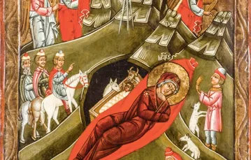 „Boże Narodzenie”, ikona nieznanego pochodzenia (Ruś południowo-zachodnia?), połowa XVI w., Muzeum Narodowe w Krakowie. / GALERIA SZTUKI CERKIEWNEJ DAWNEJ RZECZyPOSPOLITEJ, PAŁAC BISKUPA ERAZMA CIOŁKA, ODDZIAŁ MNK