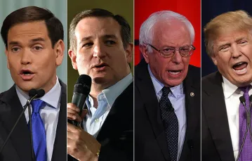 Kandydaci na kandydata na prezydenta USA. Od lewej: Marco Rubio, Ted Cruz, Bernie Sanders, Donald Trump i Hillary Clinton. / Fot. Oliver Berg / DPA / PAP