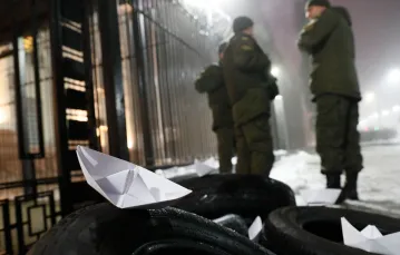 Protest pod rosyjską ambasadą w Kijowie po ataku na ukraińskie statki w Cieśninie Kerczeńskiej, 25 listopada 2018 r. / Fot. Gleb Garamich / Reuters / Forum / 