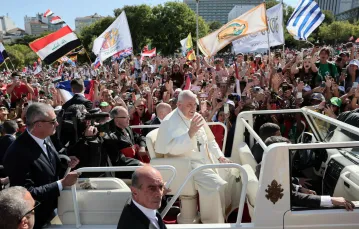 Papież Franciszek w parku Edwarda VII w centrum Lizbony podczas Światowych Dni Młodzieży. Portugalia, 3 sierpnia 2023 