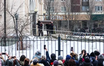 Pogrzeb Aleksieja Nawalnego w cerkwi Ikony Matki Bożej „Ukój Moje Troski” w dzielnicy Marjino. Moskwa, 2 marca 2024 r. / Fot. AFP / East News