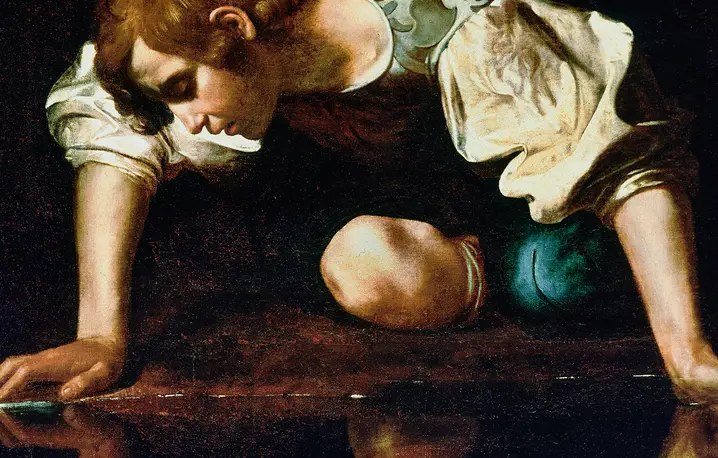 Narcyz, fragment obrazu Caravaggia, z kolekcji Galerii Nazionale d’Arte Antica w Rzymie, 1597–1599 // Fot. Domena publiczna 