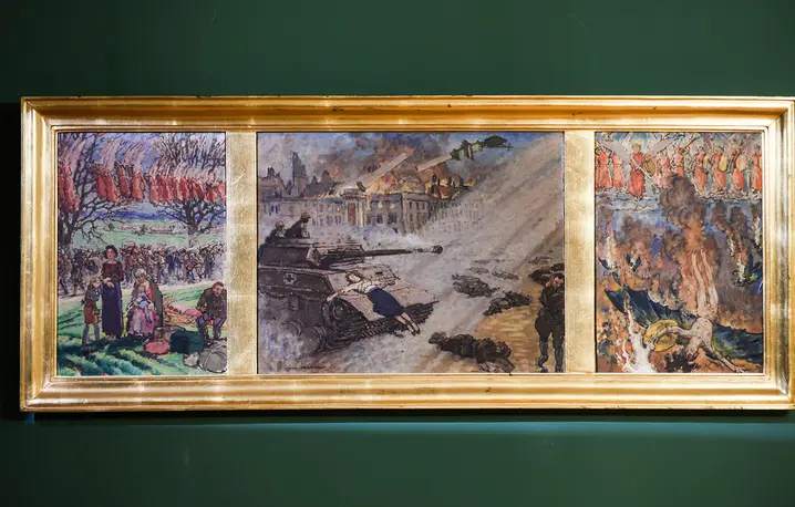 Odnaleziony na plebanii w Andrychowie tryptyk Jozefa Mehoffera "Powstanie Warszawskie", trafił do Muzeum Narodowego w Krakowie. Kraków, 13 stycznia 2026 r. // Fot. Jakub Włodek / Agencja Wyborcza.pl 