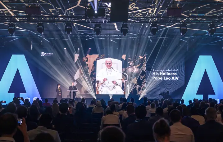 Papież Leon XIV przemawia do uczestników szczytu AI for Good Global w Genewie, 10 lipca 2025 r. // International Telecommunication Union
