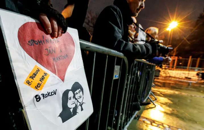 Protesty w 8 rocznicę zabójstwa Jána Kuciaka i Martiny Kušnirovej. Bratysława, 21 luty 2026 r. // Fot. Dano Veselsky / TASR / AP / East News 