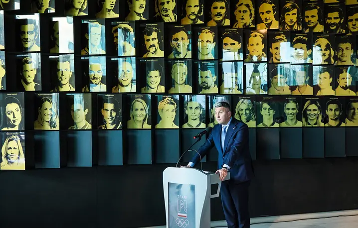 Briefing prasowy prezesa Polskiego Komitetu Olimpijskiego Przemysława Piesiewicza sponsora generalnego PKOl ZondaCrypto. Warszawa 20 kwietnia 2026 r. // Fot. Wojciech Olkuśnik / East News