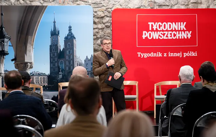 Jacek Stawiski, redaktor naczelny Tygodnika Powszechnego, podczas debaty "Kraków – wspólnota kultury". Kraków, 29 kwietnia 2026 r. // Fot. Sylwia Śliwka
