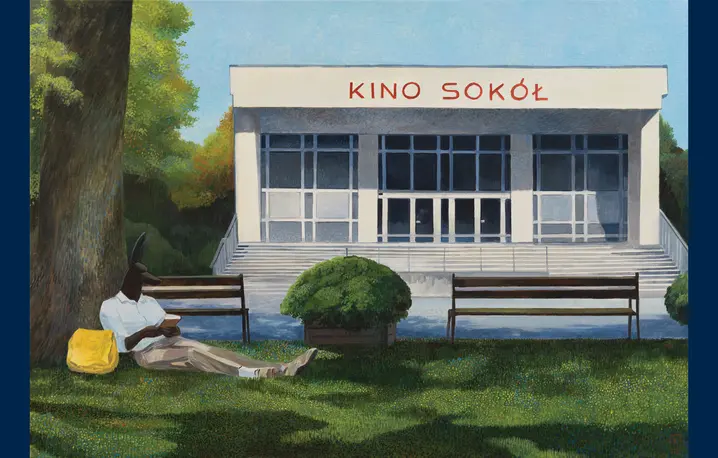Joanna Karpowicz „Kino Sokół", 2025, 70 x 100 cm, akryl na płótnie // Dzięki uprzejmości artystki