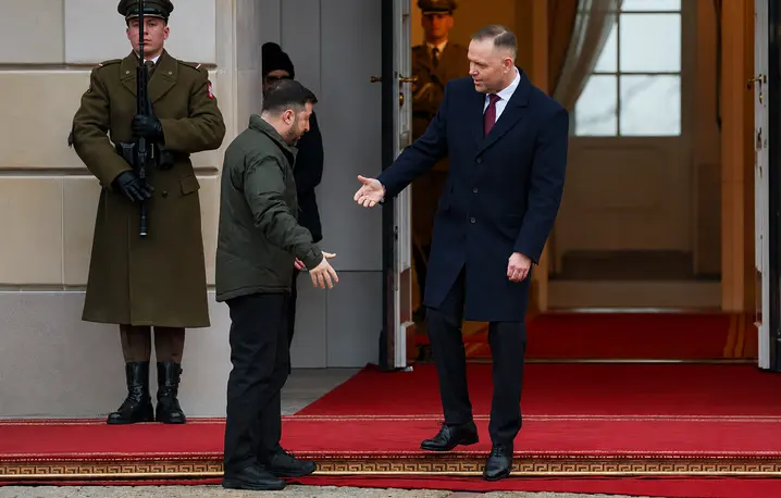 Prezydent Ukrainy Wołodymyr Zełenski z prezydentem Polski Karolem Nawrockim