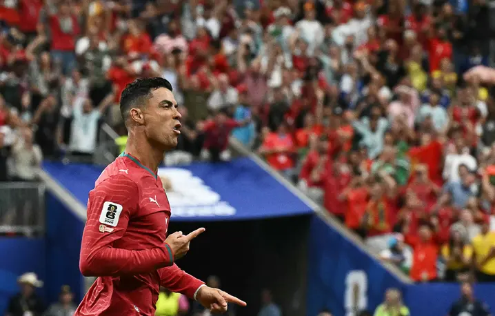 Cristiano Ronaldo po pierwszej bramce Portugalii w meczu z Uzbekistanem podczas mundialu 2026. Houston 23 czerwca 2026 r. // Fot. Ronaldo Schemidt / AFP
