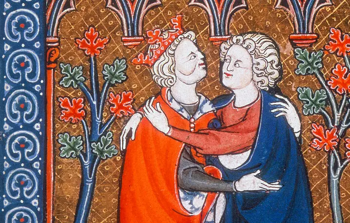 Dawid i Jonatan, fragment manuskryptu, ok. 1300 r. // Heritage Image / Alamy / BE&W
