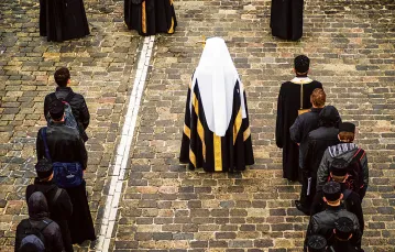 Światosław Szewczuk, ukraiński patriarcha Kościoła greckokatolickiego – powstałego w wyniku unii brzeskiej w 1596 r. – prowadzi procesję Niedzieli Palmowej w Kijowie, 5 kwietnia 2015 r. / IGOR GOLOVNOV / ALAMY / BEW