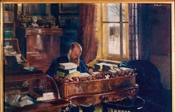 Jacek Malczewski, portret Karola Lanckorońskiego w gabinecie w pałacu w Rozdole, akwarela, 1892 r. / ADAM WIERZBA