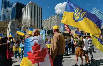 Protest przeciw rosyjskiej inwazji na Ukrainę. Alberta, 15 maja 2022 r. / ARTUR WIDAK / NURPHOTO / GETTY IMAGES