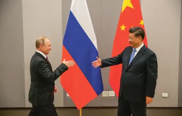 Spotkanie Władmira Putina i prezydenta Chin Xi Jinpinga, Brasilia, listopad 2019 r. / MIKHAIL SVETLOV / GETTY IMAGES / 
