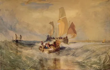Obraz Williama Turnera „Now for the Painter (Rope) – Passengers Going on Board” z 1827 r. Wybuch wulkanu Tambora i towarzyszące mu zjawiska atmosferyczne wpłynęły na styl tego artysty. / THE PRINT COLLECTOR / EAST NEWS