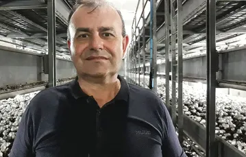 Myron Turczyn w hali swojego zakładu pieczarkarskiego. Borysław, 22 sierpnia 2022 r. / WOJCIECH PIĘCIAK