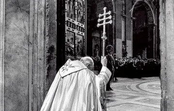 Jan Paweł II, otwierając Drzwi Święte w Bazylice św. Piotra, inauguruje Rok Jubileuszowy 1950-lecia Odkupienia, 25 marca 1983 r. REUTERS / FORUM / 
