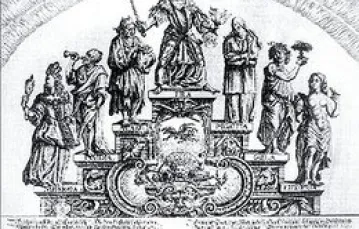 Rycina z oficyny Paula Fuersta (ok. 1635): "Siedem grzechów głównych" (trzecie z prawej - lenistwo) / 